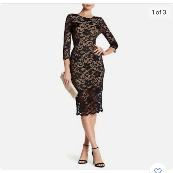 ABS Allen Schwartz | Dresses | New Allen Schwartz Collection Black Nude Lace  Midi Dress Size | Poshmark